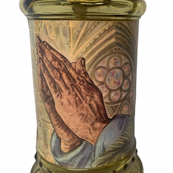 Vintage Chap Stick Co Amber Bottle Oil Lamp Religious Praying Hands Hong Kong 9" - Picture 4 of 10